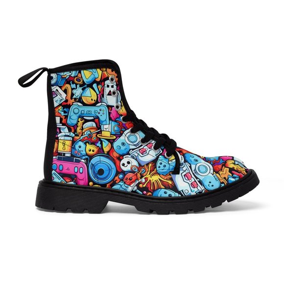 Video Game Graffiti Man Shoes, Luxury Stylish,  Men's Canvas Boots, Classy Mod - Picture 6 of 9